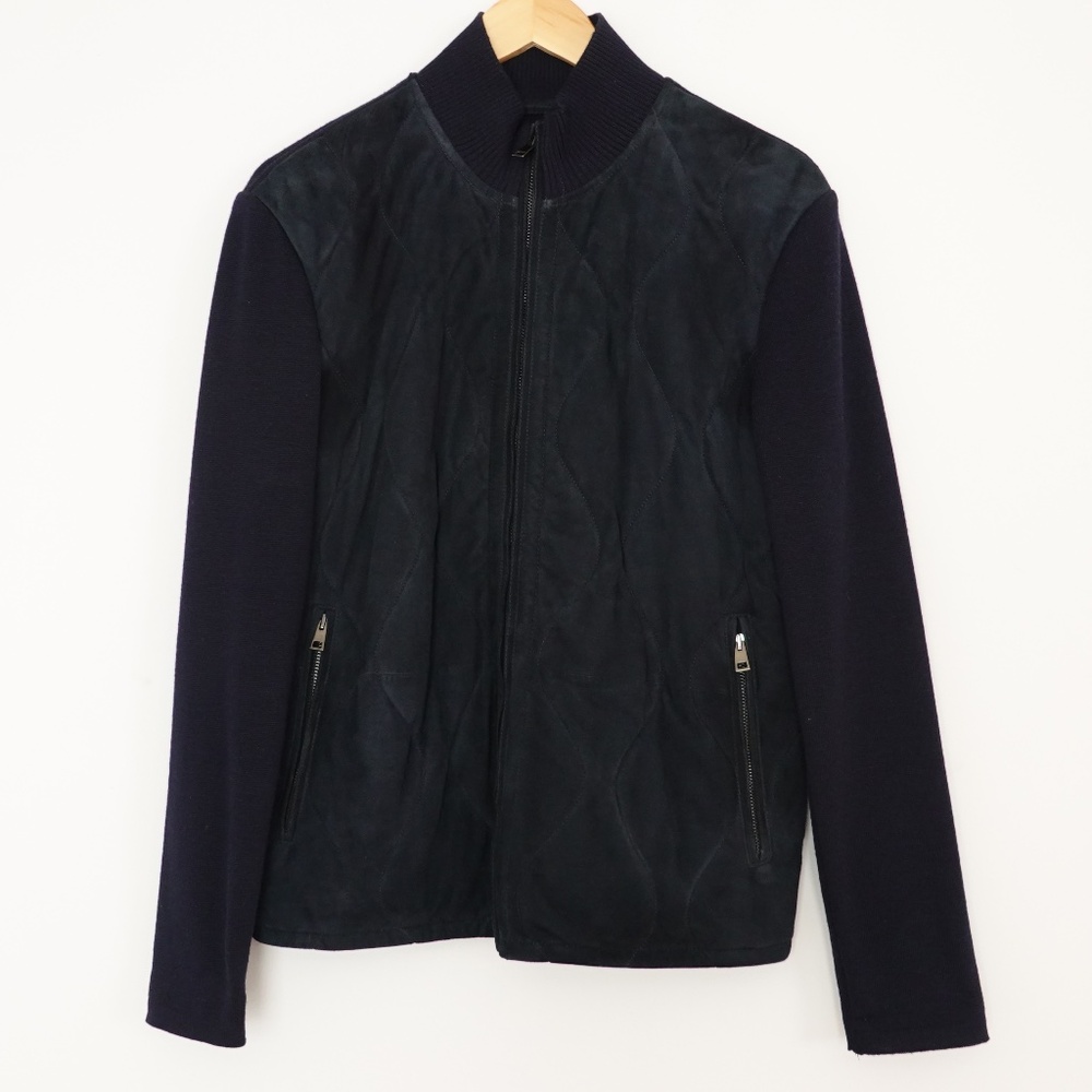 Men’s Saks Fifth Avenue Navy Blue Goatskin leather/Wool Jacket/Bomber M Italy